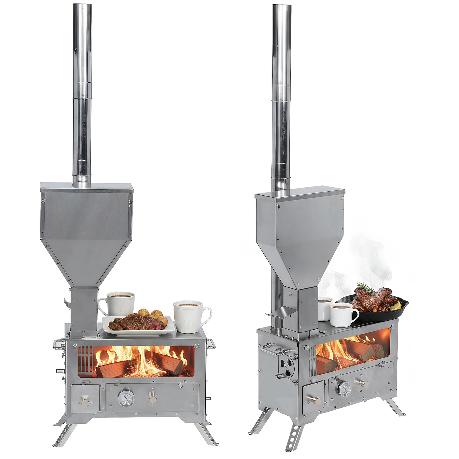 Camping Cooking Area - Portable Wood-Burning Camp Stove with Chimney