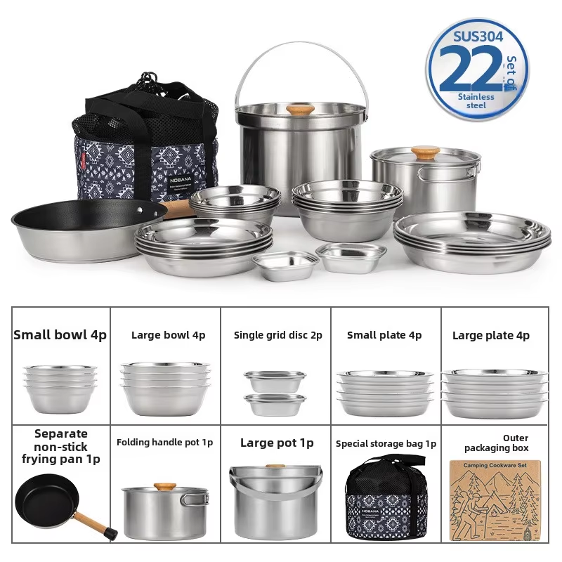 Camping Cooking Dishes - NOBANA Newest Outdoor Stainless Steel Pot