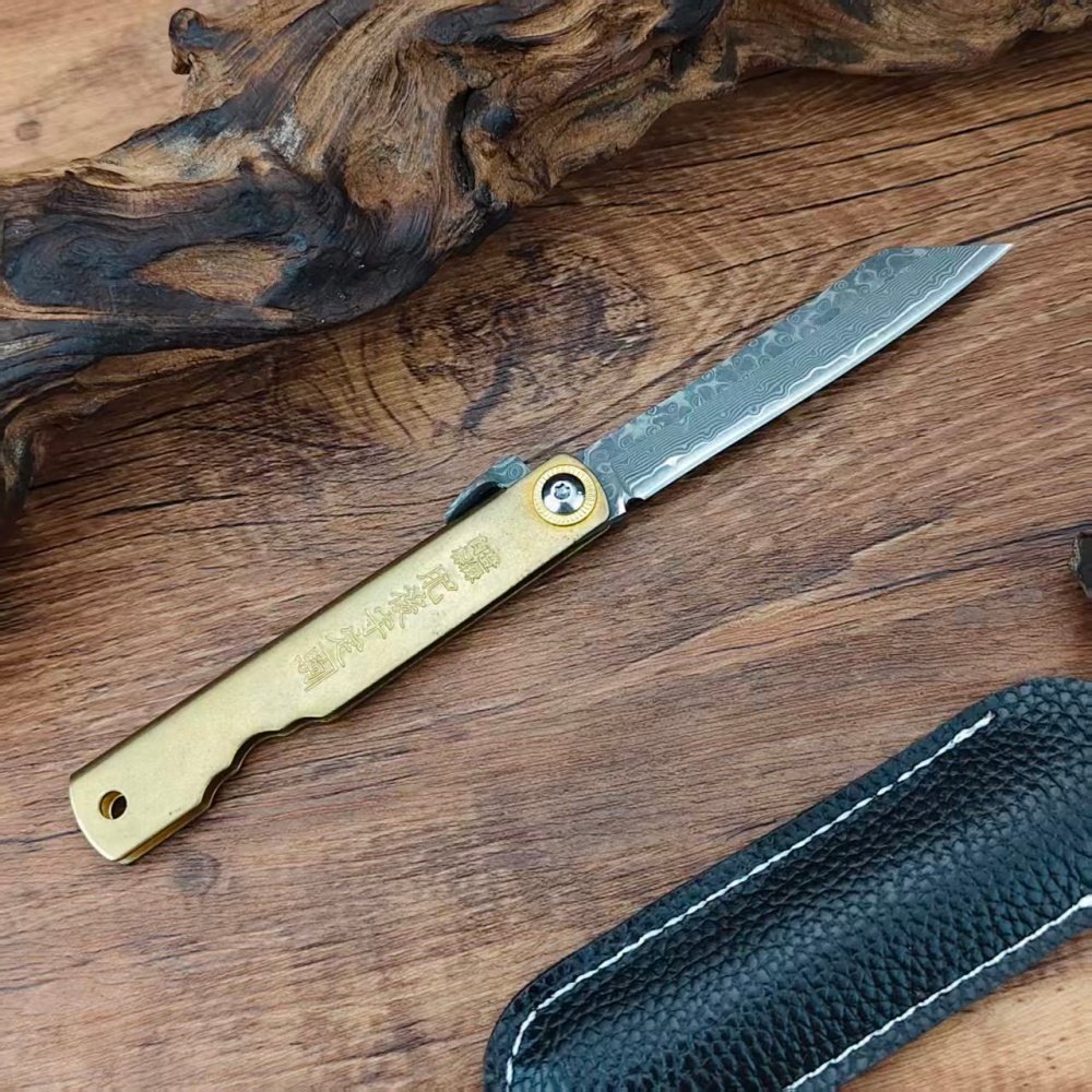 Camping Cooking Knife With Sheath - Damascus High-hardness Copper Handle Camping Portable