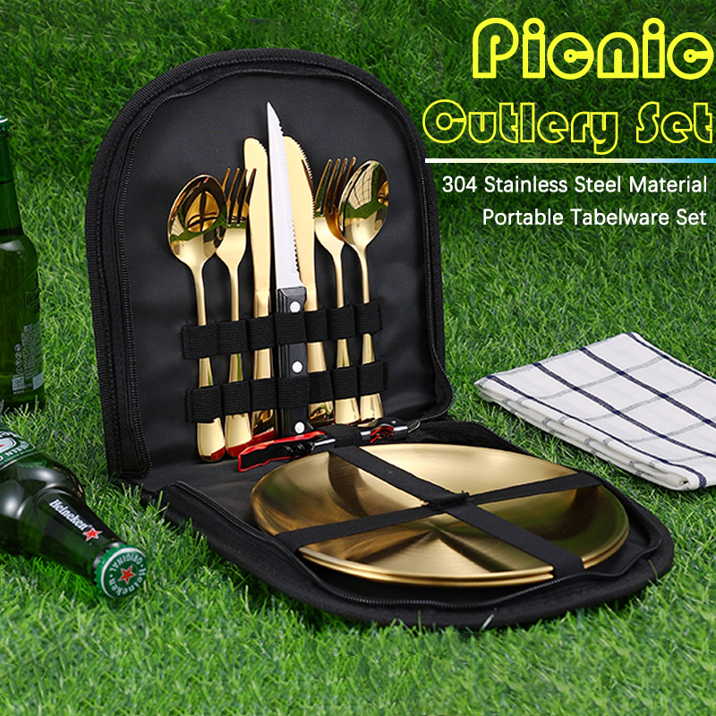 Camping Cooking Dishes - 10Pcs Camping Tableware Set 304 Stainless