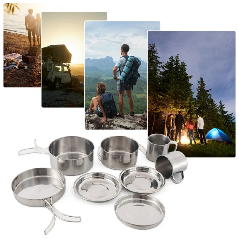 8pcs/Set Camping Cookware Mess - مراجعة Camping Cooking Mess Kit وسعره