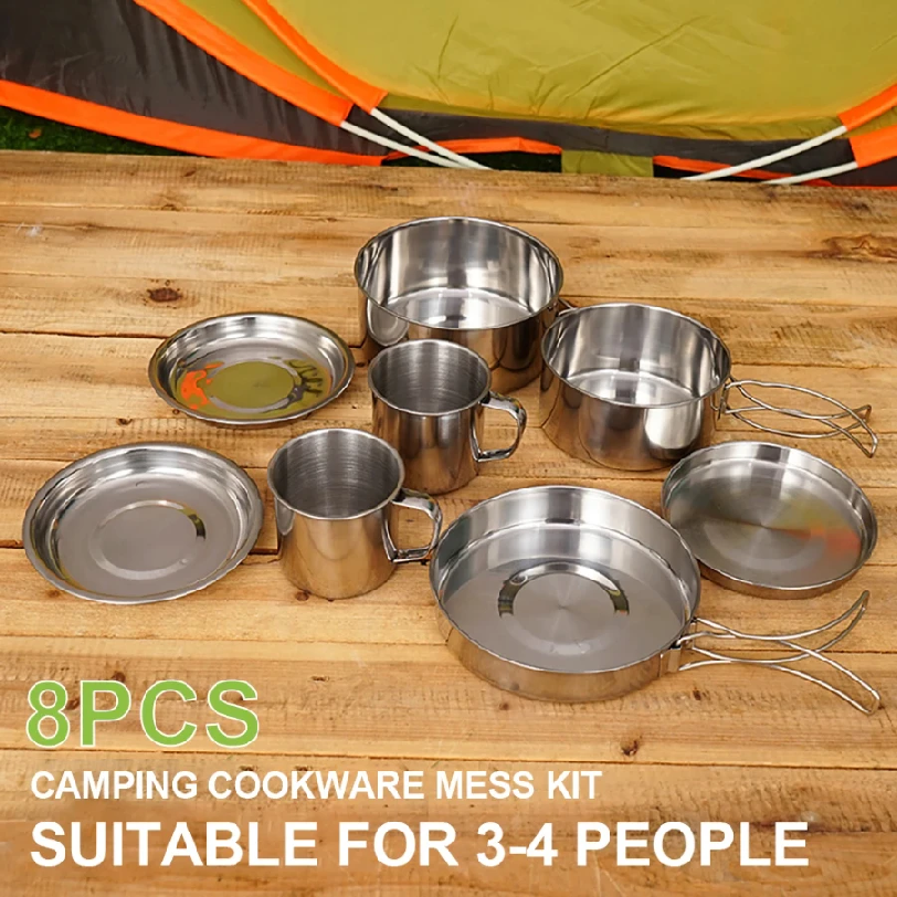 8pcs/Set Camping Cookware Mess - مراجعة Camping Cooking Mess Kit وسعره