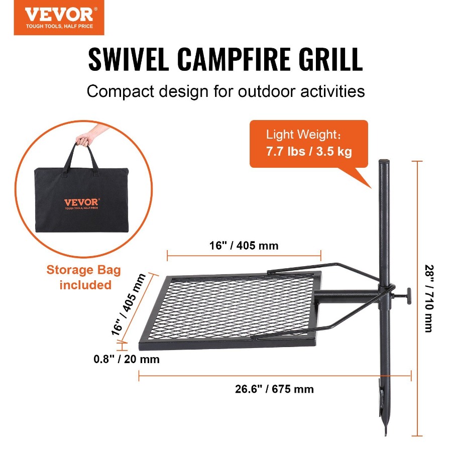 Swivel Campfire Grill for Fire - مراجعة Camping Cooking Fire Pit وسعره
