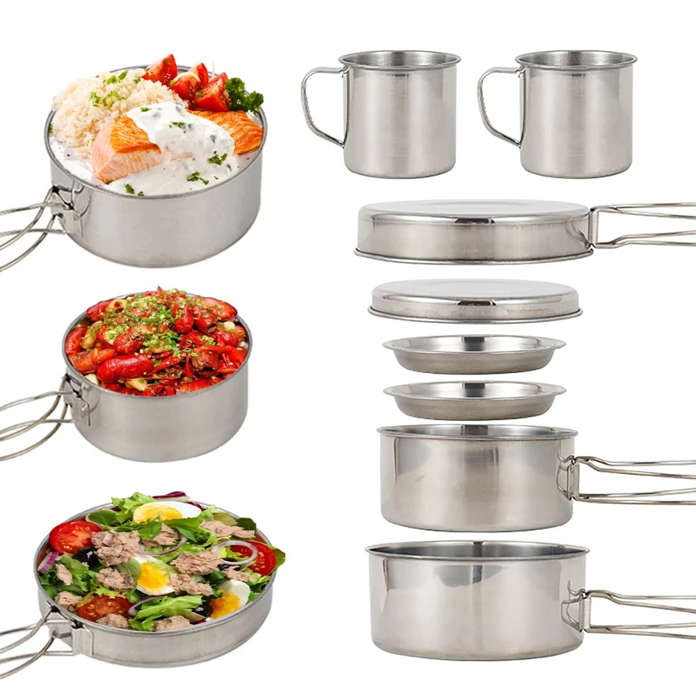 8pcs/Set Camping Cookware Mess - مراجعة Camping Cooking Mess Kit وسعره