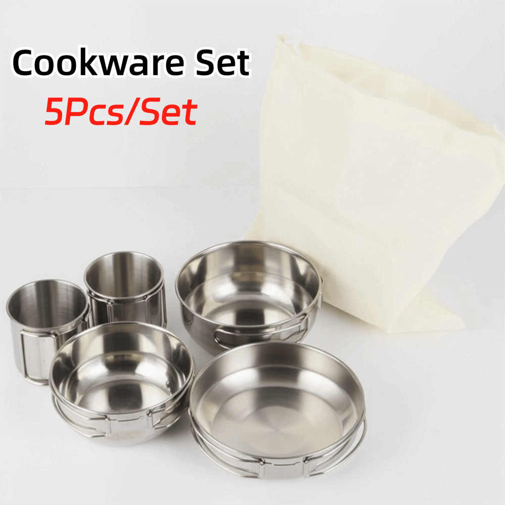 5Pcs 304 Stainless Steel Campi - مراجعة Camping Cooking Pot وسعره