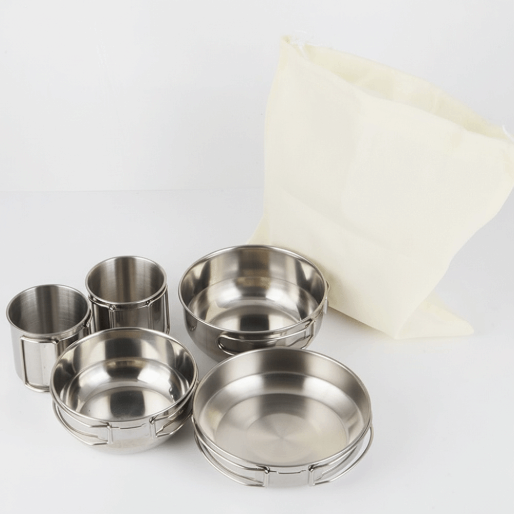 5Pcs 304 Stainless Steel Campi - مراجعة Camping Cooking Pot وسعره