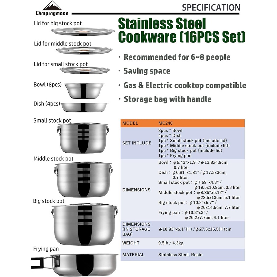 CAMPINGMOON Camping Cookware S - مراجعة Camping Cooking Mess Kit وسعره