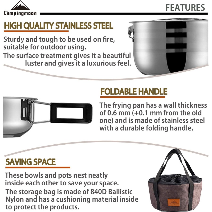 CAMPINGMOON Camping Cookware S - مراجعة Camping Cooking Mess Kit وسعره
