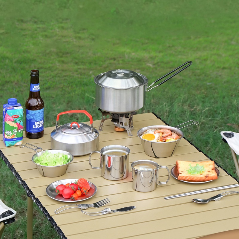 Hot Sale 304 Stainless Steel O - مراجعة Camping Cooking Mess Kit وسعره