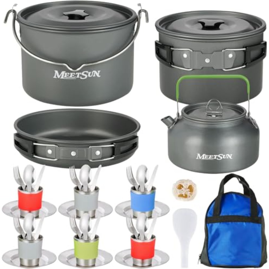 MEETSUN Camping Cookware Set - - مراجعة Camping Cooking Area وسعره