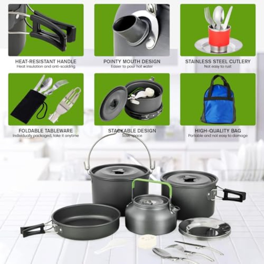 MEETSUN Camping Cookware Set - - مراجعة Camping Cooking Area وسعره
