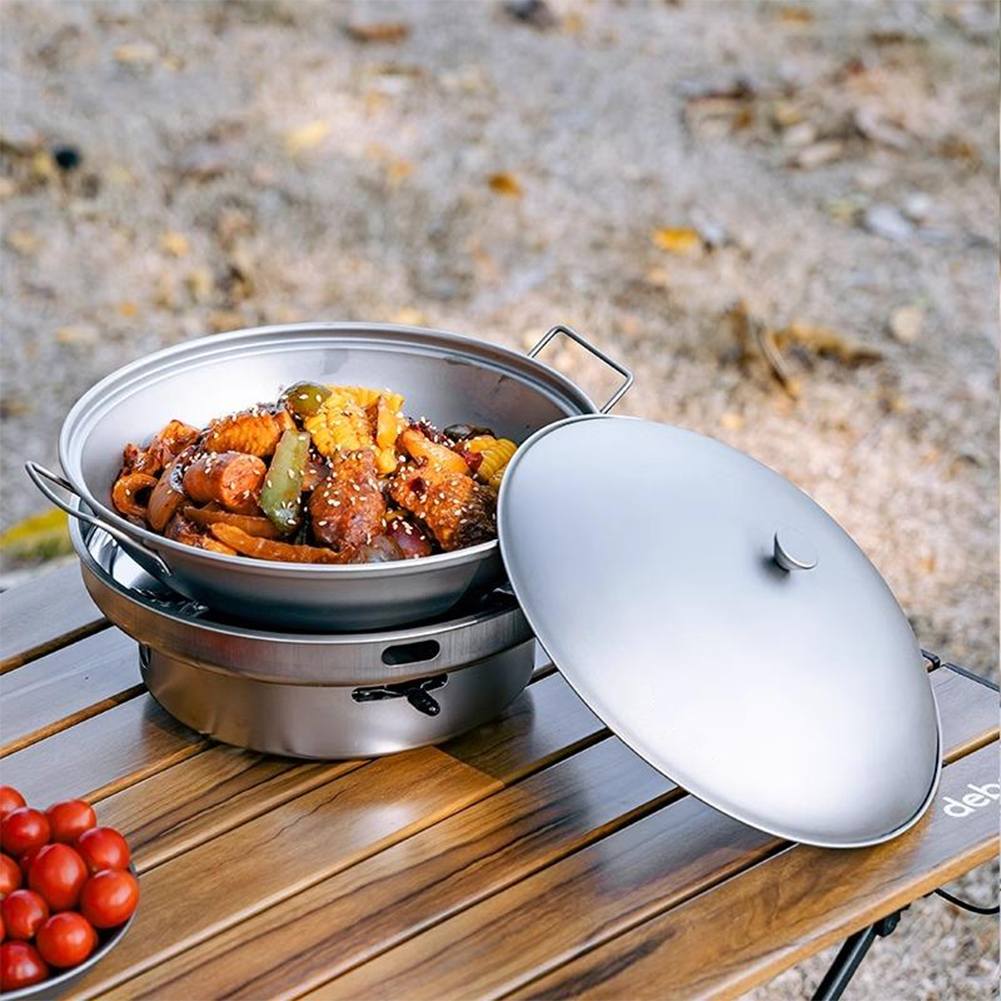 1.8L Titanium Wok Pan with Lid - مراجعة Camping Double Cooking Stove وسعره
