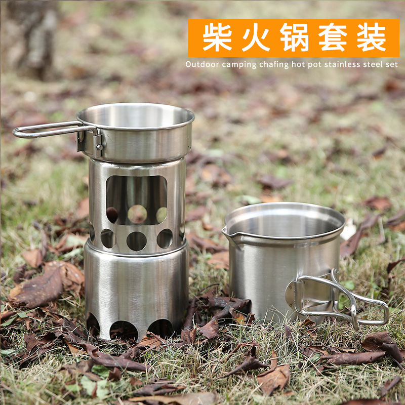 Camping Wood Stove Pot Set Pic - مراجعة Camping Double Cooking Stove وسعره