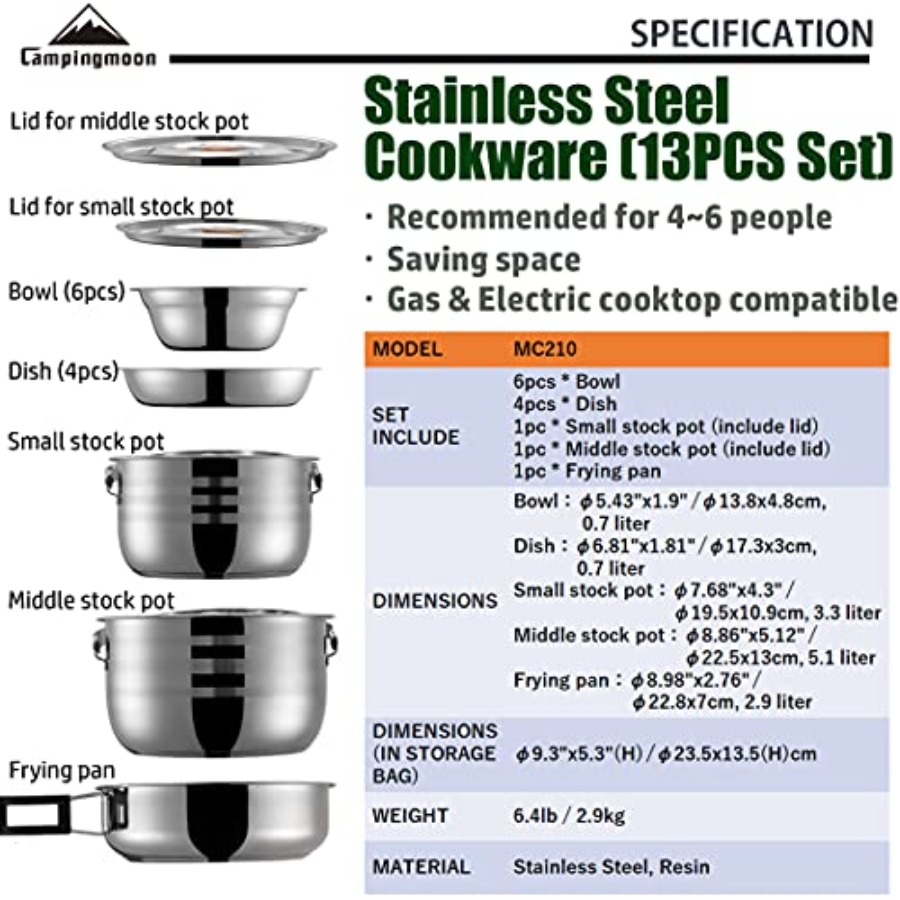 CAMPINGMOON Camping Cookware S - مراجعة Camping Cooking Mess Kit وسعره