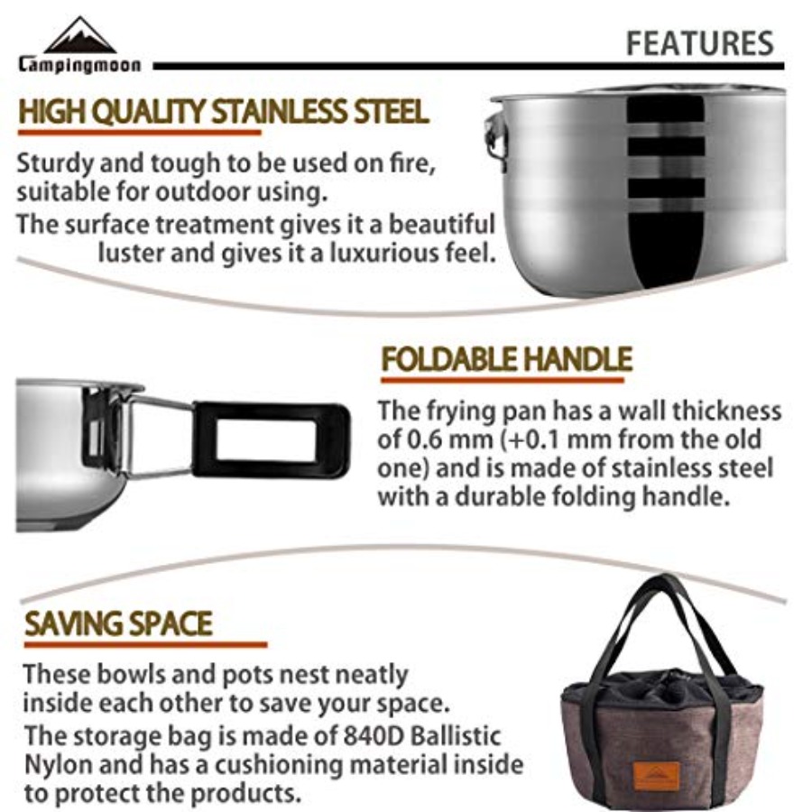 CAMPINGMOON Camping Cookware S - مراجعة Camping Cooking Mess Kit وسعره